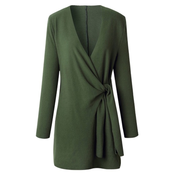 Fleece Tied Front Wrap Long Sleeve Sweater - Picture 2 of 5